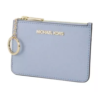 Michael Kors Jet Set Travel Small Leather Top Zip Coin Pouch With ID Pale Blue • $57.98