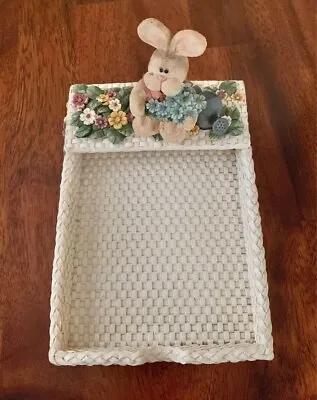 Vintage Artisan Flair Inc Basket Weave Garden Bunny Notepad Holder • $15.95