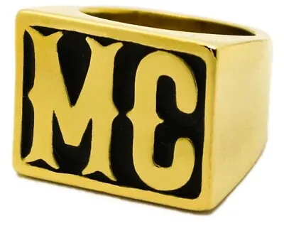 MC LG Solid Gold Motorcycle Club Biker Ring Sz 7 Thru 15 • $16.99