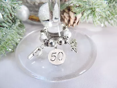 50th Birthday Wine Glass Charm Handmade Personalised Keepsake Gift Dad Mum • £1.75