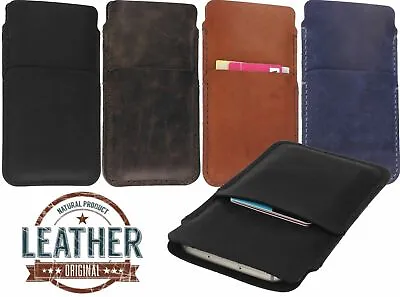 Hand Stitched Genuine Leather Case Cover Pouch With Card Pocket For Mobile Phone • £17.88