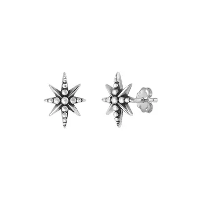 Beaded North Star Stud Earrings 925 Sterling Silver Push Back 10.4mm • $10.79