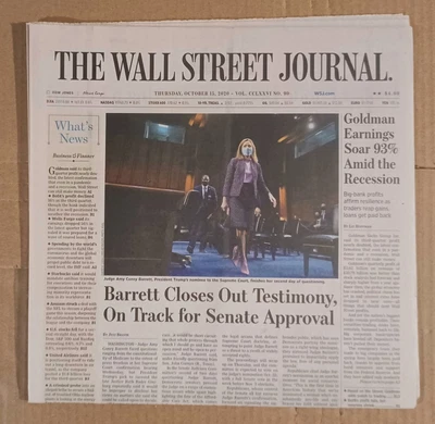 $11 • Buy Wall Street Journal Newspaper October 15 2020 Amy Coney Barrett Supreme Court