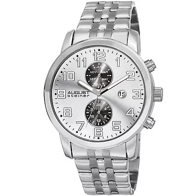 Men's August Steiner AS8175SS Swiss Dual-Time Silver-tone Stainless Steel Watch • $51.68