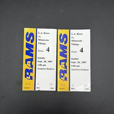 Vintage 1987 NFL Tickets Los Angeles Rams Vs. Minnesota Vikings • $12