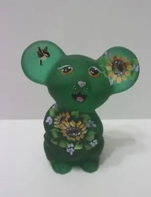 Fenton Glass Green Sunflower Chickadee Bird Mouse Figurine NFGS Ex By CC Hardman • $189.50