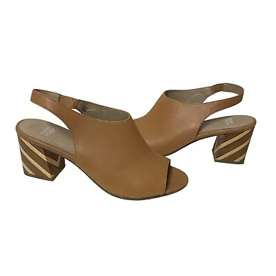 Eileen Fisher Tan Multi Bobbie Italian Leather Slingback Casual Clog Sandal 9.5 • $73.49