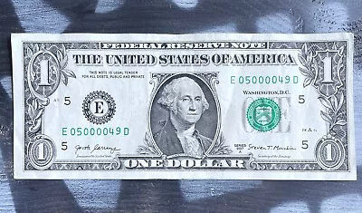 Fancy Serial Number Note - Series 2007A $1 One Dollar Bill - Quad 0's • $4.98