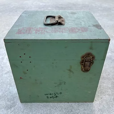 Vintage Green Wooden Military Box 10 X10 X10  Metal Hardware Storage Box Army • $49.99