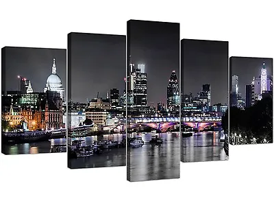 Canvas Wall Art Of London Skyline For Your Living Room - 5 Panel - River - 5211 • £69