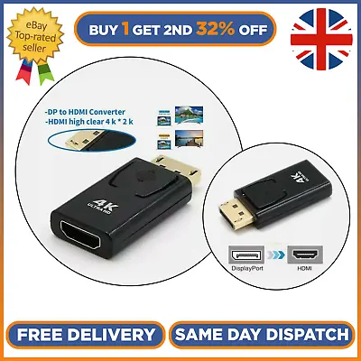 Display Port DP Male To HDMI Female Adapter Converter For 4K HD 1080P HDTV PC UK • £4.19