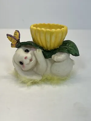 Vintage Cracker Barrel Easter Egg Holder Bunny With Flower Cup Butterfly Yellow • $9.99