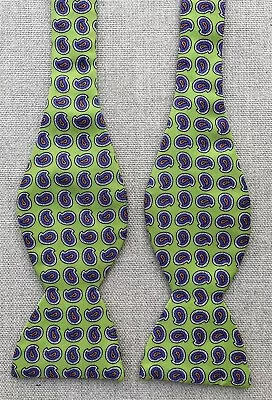 Paul Stuart Silk Bow Tie Green Purple Paisley Self-Tie Adjusts W/ Buttons 2.5  • $26