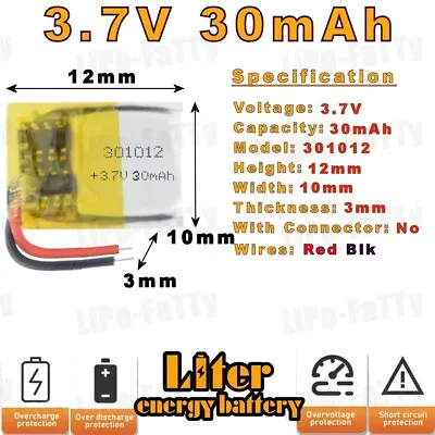 3.7v 30mAh 301012 Liter Energy Lithium Polymer Battery  Li-po Lipo • £5.19