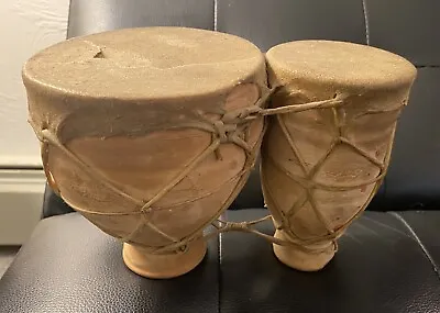 Vintage Moroccan Handmade Pottery Double Bongo Drums Play Or Decorative Piece • $6