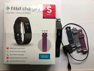 Small Fitbit Charge 2 Fitness Wristband Tracker Black W/ Box Charger TESTED • $3.77