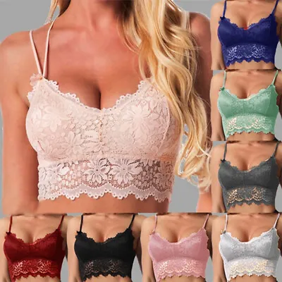 Women Lace Floral Padded Bustier Crop Top Cami Vest Tank Bralette Bralet Bras • £3.78