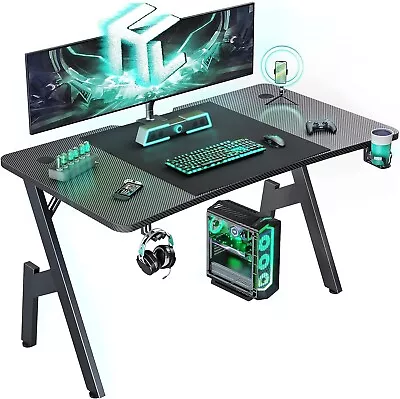 Black Gaming Computer PC Laptop Desk: 47  Carbon Fiber Workstation • $77.99