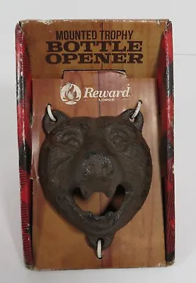 Reward Lodge Mounted Trophy Bottle Opener Wall Mount Brn Cast Iron Bear Head NEW • $5.99
