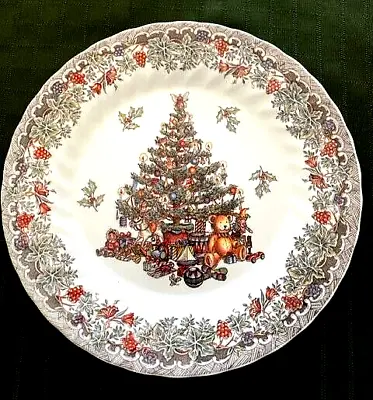 Queens Myott Factory SEASONS GREETINGS 10” Dinner Plate Christmas Tree EUC! • $12