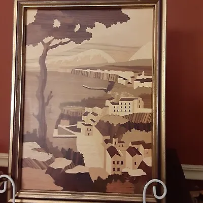 Marquetry Picture Coastline Of Sorrento Italy Inlaid Wood Made In Italy Vintage • $20