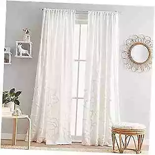  Semi-Sheer Chenille Rose Rod Pocket Window Curtain Panel Pair 84  White • $116.46