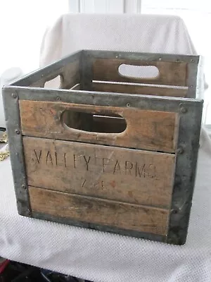 Vintage Original 1960s VALLEY Farms Dairy Wood & Metal Milk Crate • $79.95