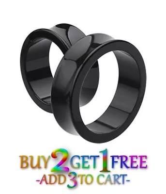 Pair 8g-50mm BLACK ACRYLIC TUNNELS Double Flare Gauges Solid Saddle Ear 1043 • $9.95