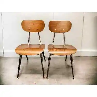 Set Of 2 Beech Bentwood & Metal Vintage 1960s School Desk Chairs-Mid Century MCM • $204