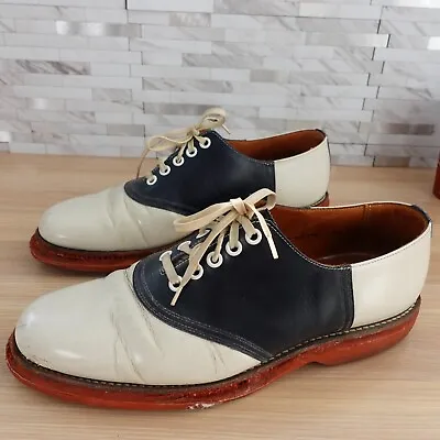 VINTAGE Polo RALPH LAUREN Shoes Leather 8.5 Black Oxford Saddle White 50s RARE • $128.88