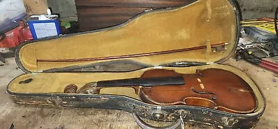 Antique Violin In Case With Bow One Piece Back Inlay • $99.99