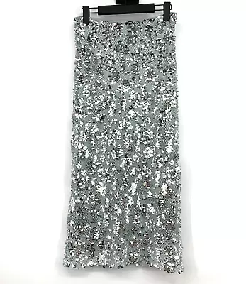 Zara Skirt Womens Size Medium Silver Gray Sequin Midi High Rise • $44.99