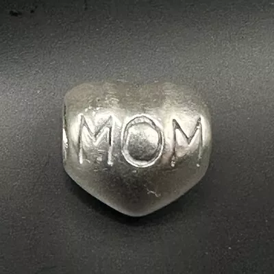 MOM Heart Bead Charm Slide Pendant Signed Cham 925 F Chamilia Sterling Silver • £19.45