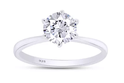 Solitaire Engagement Wedding Band Ring Round Cubic Zirconia 925 Sterling Silver • $45.99