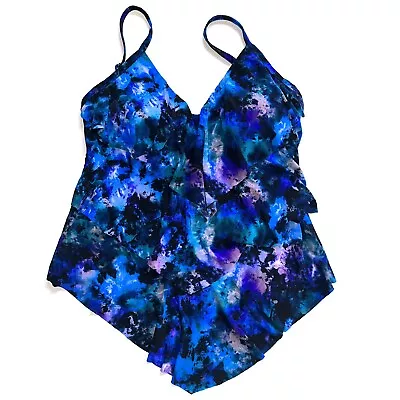 Magicsuit Women’s Sz 8 Hazy Daze Rita Ruffle Tankini Swimsuit Top Blue Tie Dye • $18.38