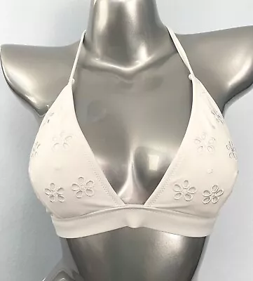 Victorias Secret Swim Bikini Top Wireless White Eyelet Halter Bikini Top Large L • $29.99