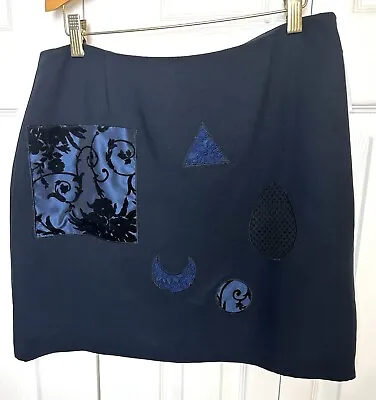 Vintage MOSCHINO Chic And Cheap Skirt Blue Black Velvet Patchwork Italy Sz 12 • $150