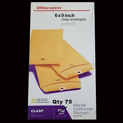 Office Depot Envelopes 6  X 9  Manila Kraft Paper W/Clasp (Qty 75) Item# 330744 • $13.95