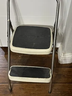 Vintage Cosco Folding 2 Step Stool Ladder Kitchen Garage Creamy White/Chrome • $49