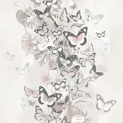 £1.89 • Buy Muriva Blush Pink Light Grey Charcoal Leaf Butterfly Glitter Botanical Wallpaper