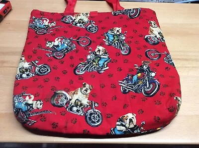 Handmade  Biker Bulldog Motorcycle Chopper Tote Bag Paws Red Padded • $14.39