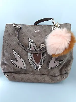 $27.47 • Buy Guess Jaden Girlfriend Satchel Handbag Logo Print Embroidered, Brown