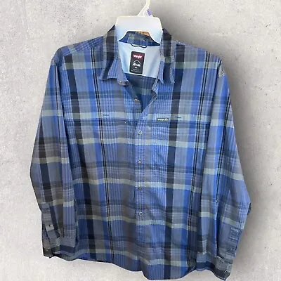 Wrangler Western Shirt Men's XXL 2XL Sawtooth Pockets Blue Plaid • $12.99