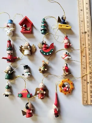 Lot Of 19 Vintage MINI Wooden Hand Painted Christmas Ornaments 1 1/2  - 2  • $25