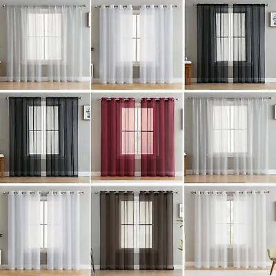 2 SLOT TOP EYELET Or TAB TOP Voile Net Panels Curtains Pair With TIE BACKS ! • £8.30