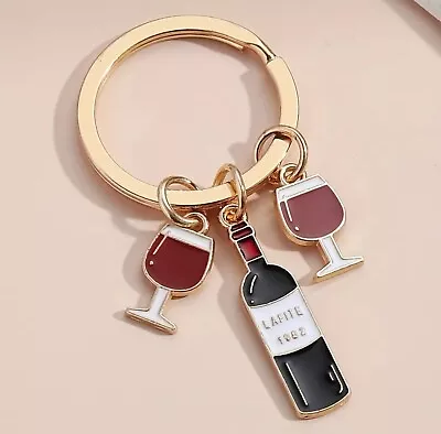 Wine Bottle & Glasses Keyring Alcohol Keychain Bag Charm Woman Mothers Day Gift • £3.59