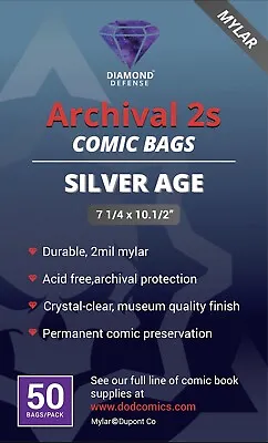 Mylar ARCHIVAL2s Comic Bags - Silver Age 50 Count Pack • $22