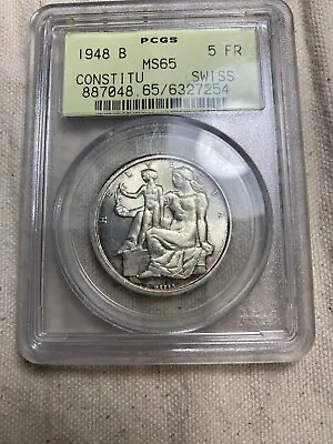 1948 B Switzerland 5 Francs Silver Coin Constitution Centennial MS 65 PCGS OGH • $349.95