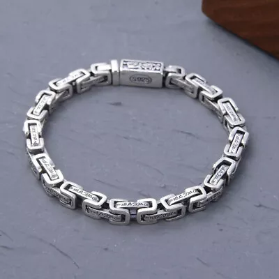 Real Sterling Silver 925 Women Men Six-word Motto Byzantine Chain Pixiu Bracelet • $77.28