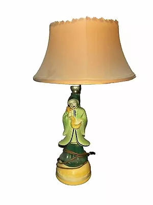 Vintage 40's 50's Table Lamp Ceramic Asian Retro Figural Mid Century With Shade • $49.99